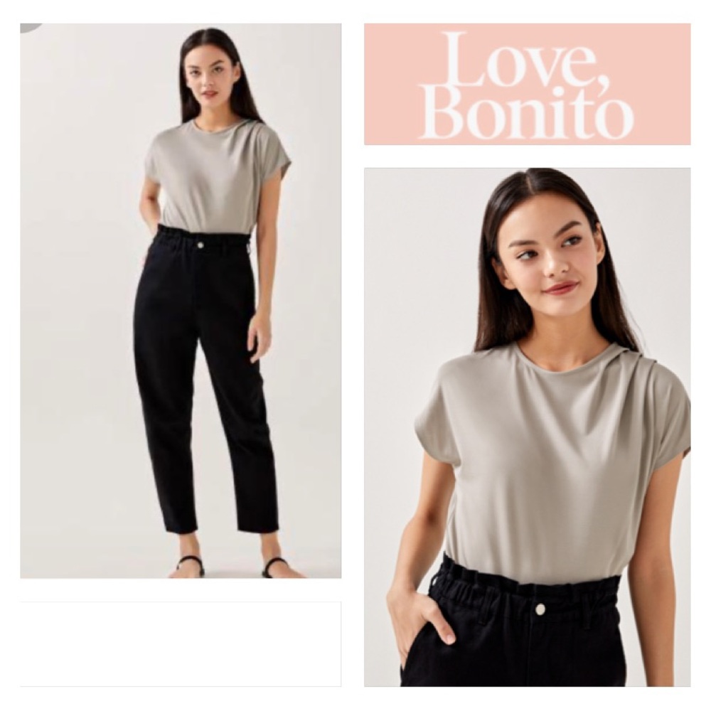 LOVE, BONITO Hailee Drape Jersey Top In Clay Color Asymmetrical Minimalist  Sz 4